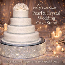 Load image into Gallery viewer, Pearl &amp; Real Crystal Wedding Cake Stand | Custom Size Pearl Cake Stand | Luxury Wedding Dessert Display Stand
