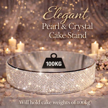 Load image into Gallery viewer, Pearl &amp; Real Crystal Wedding Cake Stand | Custom Size Pearl Cake Stand | Luxury Wedding Dessert Display Stand
