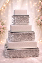 Load image into Gallery viewer, Crystal Cake Stand Set | 3 Tier Wedding Cake Stand | Diamante Crystal Cake Display | Luxury Cake Stand for Weddings &amp; Events
