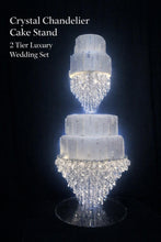 Load image into Gallery viewer, Crystal Chandelier Cake Stand Set 2 Tier Wedding Cake Separator, Clear Glass Crystal Cake Display, Luxury Wedding Cake Stand
