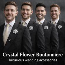 Load image into Gallery viewer, Boutionerre crystal flower, grooms buttonhole pin by Crystal wedding uk
