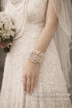 Load image into Gallery viewer, Vintage Crystal Bridal Wrist Cuff Bracelet – Art Deco Great Gatsby Wedding Jewelry, Ivory Pearl Rhinestone Bride Accessory

