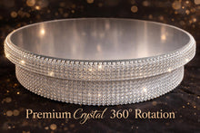 Load image into Gallery viewer, Crystal Rotating Wedding Cake Stand 360 Turntable Display Platform Mirrored Cake Base + Free Gift Rhinestone monogram Cake Topper
