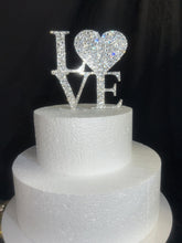 Load image into Gallery viewer, Swarovski Crystal LOVE Cake Topper, 6" Diamante Rhinestone Bling Engagement wedding cake topper

