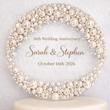 Load image into Gallery viewer, Pearl Wedding Cake Topper 6" Personalized Anniversary Cake Decoration, Custom Names Date Topper,30th 40th 50th Anniversary wedding Keepsake
