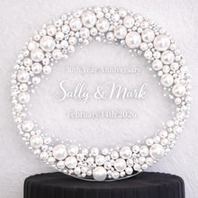 Load image into Gallery viewer, Pearl Wedding Cake Topper 6" Personalized Anniversary Cake Decoration, Custom Names Date Topper,30th 40th 50th Anniversary wedding Keepsake
