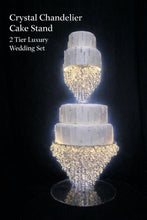 Load image into Gallery viewer, Crystal Chandelier Cake Stand Set 2 Tier Wedding Cake Separator, Clear Glass Crystal Cake Display, Luxury Wedding Cake Stand
