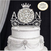 Load image into Gallery viewer, Personalized Crystal Carriage Cake Topper: Luxury Swarovski Initial Monogram topper
