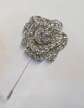 Load image into Gallery viewer, Groom Boutonniere, Crystal rose buttonhole. Silver brooch rhinestone drop, Wedding Buttonhole Pin. by Crystal wedding uk

