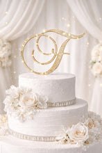 Load image into Gallery viewer, Crystal Rhinestone Letter Cake Topper: Gold Monogram Initial
