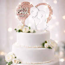 Load image into Gallery viewer, Swarovski Crystal Couple heart Cake Topper, 6" Diamante Rhinestone Bling Engagement wedding cake topper
