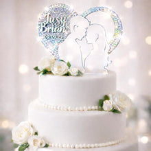 Load image into Gallery viewer, Swarovski Crystal Couple heart Cake Topper, 6" Diamante Rhinestone Bling Engagement wedding cake topper
