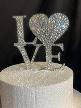 Load image into Gallery viewer, Swarovski Crystal LOVE Cake Topper, 6" Diamante Rhinestone Bling Engagement wedding cake topper
