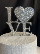 Load image into Gallery viewer, Swarovski Crystal LOVE Cake Topper, 6" Diamante Rhinestone Bling Engagement wedding cake topper
