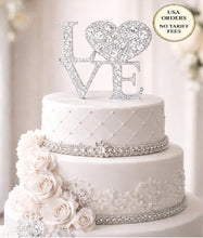 Load image into Gallery viewer, Swarovski Crystal LOVE Cake Topper, 6" Diamante Rhinestone Bling Engagement wedding cake topper
