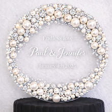 Load image into Gallery viewer, Pearl Wedding Cake Topper 6" Personalized Anniversary Cake Decoration, Custom Names Date Topper,30th 40th 50th Anniversary wedding Keepsake
