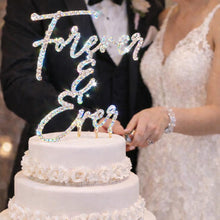 Load image into Gallery viewer, Crystal Cake Topper "Forever &amp; Ever" , Wedding Engagement Bling cake Decoration 6"
