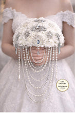 Load image into Gallery viewer, Crystal Brooch and Pearl drape bouquet by Crystal wedding uk
