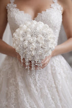 Load image into Gallery viewer, Trailing Brooch Bouquet: Silver Rhinestone Jewel Wedding Bouquet
