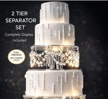 Load image into Gallery viewer, Crystal Chandelier Wedding Cake Separator – LED Tiered cake Stand, Set of 2 (6" &amp; 8")
