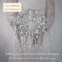 Load image into Gallery viewer, Crystal Brooch Wedding Bouquet: 10" Jewel Cascade, Grooms Buttonhole
