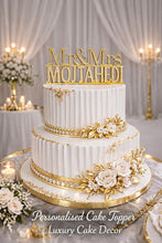 Load image into Gallery viewer, Personalised Swarovski Crystal Wedding Cake Topper – Mr &amp; Mrs + Surname – Luxury Rhinestone Bling Wedding Decor
