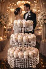Load image into Gallery viewer, Tiered Crystal Wedding CupCake Stand Birthday Engagment cake display stand, Acrylic Beads, Round or Square
