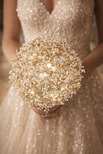 Load image into Gallery viewer, Champagne Bridal Bouquet Gold Wedding Bouquet Luxury Keepsake Flower Bouquet Pearl Bride Bouquet Gatsby 1920's style
