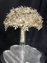 Load image into Gallery viewer, Champagne Bridal Bouquet Gold Wedding Bouquet Luxury Keepsake Flower Bouquet Pearl Bride Bouquet Gatsby 1920's style
