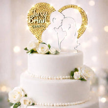 Load image into Gallery viewer, Swarovski Crystal Couple heart Cake Topper, 6" Diamante Rhinestone Bling Engagement wedding cake topper
