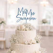 Load image into Gallery viewer, Gold Wedding cake topper, Personalized cake topper, Rustic wedding cake topper, Custom Mr Mrs topper, Anniversary Cake toppers, Wood topper
