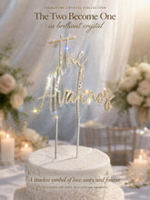 Load image into Gallery viewer, Personalized Crystal Wedding Cake Topper: Gold Rhinestone ' THE' - your Surname, Last name topper
