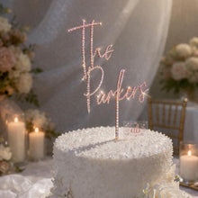 Load image into Gallery viewer, Personalized Crystal Wedding Cake Topper: Gold Rhinestone ' THE' - your Surname, Last name topper
