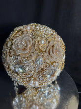 Load image into Gallery viewer, Gold brooch bouquet. Luxury Crystal pearl &amp; Brooch Bridal Bouquet
