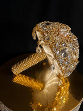 Load image into Gallery viewer, Gold brooch bouquet. Luxury Crystal pearl &amp; Brooch Bridal Bouquet

