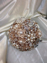 Load image into Gallery viewer, Gold brooch bouquet. Luxury Crystal pearl &amp; Brooch Bridal Bouquet

