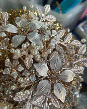 Load image into Gallery viewer, Champagne Bridal Bouquet Gold Wedding Bouquet Luxury Keepsake Flower Bouquet Pearl Bride Bouquet Gatsby 1920's style
