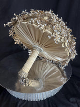 Load image into Gallery viewer, Champagne Bridal Bouquet Gold Wedding Bouquet Luxury Keepsake Flower Bouquet Pearl Bride Bouquet Gatsby 1920's style
