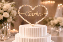 Load image into Gallery viewer, Personalised Wire Wedding Cake Topper Custom Surname , 6" Crystal Heart Wedding Decor
