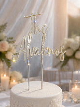 Load image into Gallery viewer, Personalized Crystal Wedding Cake Topper: Gold Rhinestone ' THE' - your Surname, Last name topper
