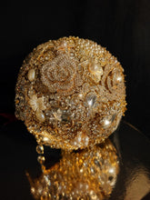 Load image into Gallery viewer, Gold brooch bouquet. Luxury Crystal pearl &amp; Brooch Bridal Bouquet
