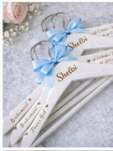 Load image into Gallery viewer, Personalised Wedding Hanger, Bride Hanger, Engraved Wooden Hanger, Bridesmaid Gift, Custom Wedding Dress Hanger, Name Role Date with hearts
