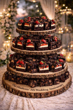 Load image into Gallery viewer, Personalized Wood Slice Cake Stand,3 Tier Engraved Rustic Stand 4 tier Wedding stand, Personalised log cupcake stand 5 tier Dessert Display
