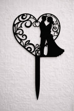Load image into Gallery viewer, Rustic cake Topper,Heart Couple Boho Wedding cake Topper, Wooden cake decor, Engagement cake topper
