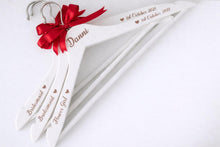 Load image into Gallery viewer, Personalised Wedding Hanger, Bride Hanger, Engraved Wooden Hanger, Bridesmaid Gift, Custom Wedding Dress Hanger, Name Role Date with hearts
