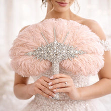 Load image into Gallery viewer, Blush Pink Ostrich Feather Bridal Fan – Luxury Wedding Hand Fan Bouquet Alternative – Gatsby Bridal Accessory
