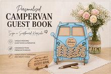 Load image into Gallery viewer, Personalised Campervan Wedding Guest Book – Surfboard Drop Box Alternative Guest book Personalized Rustic Retro guest book
