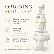 Load image into Gallery viewer, Crystal Chandelier Wedding Cake Stand LED Illuminated Cake Centrepiece Tall Luxury Floating Cake Display Illusion 3 tier set
