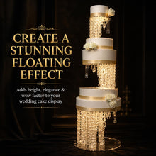 Load image into Gallery viewer, Crystal Chandelier Wedding Cake Stand LED Illuminated Cake Centrepiece Tall Luxury Floating Cake Display Illusion 3 tier set
