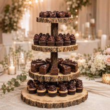 Load image into Gallery viewer, Personalized Wood Slice Cake Stand,3 Tier Engraved Rustic Stand 4 tier Wedding stand, Personalised log cupcake stand 5 tier Dessert Display
